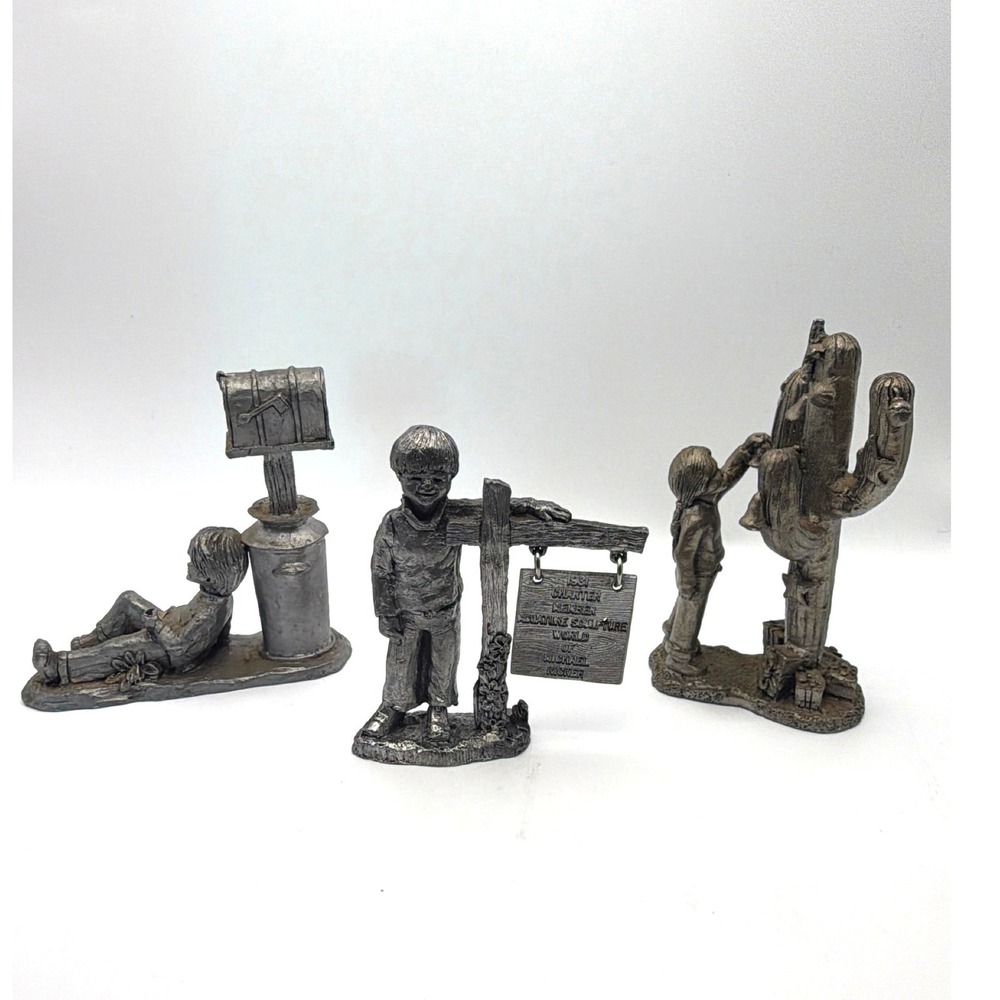 Michael Ricker Pewter Figurines Set 3 Vintage Miniature Sculptures Signed Ltd Ed